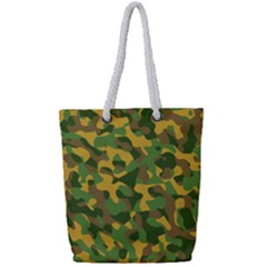 Yellow Green Brown Camouflage Full Print Rope Handle Tote (small) by SpinnyChairDesigns