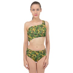 Yellow Green Brown Camouflage Spliced Up Two Piece Swimsuit by SpinnyChairDesigns