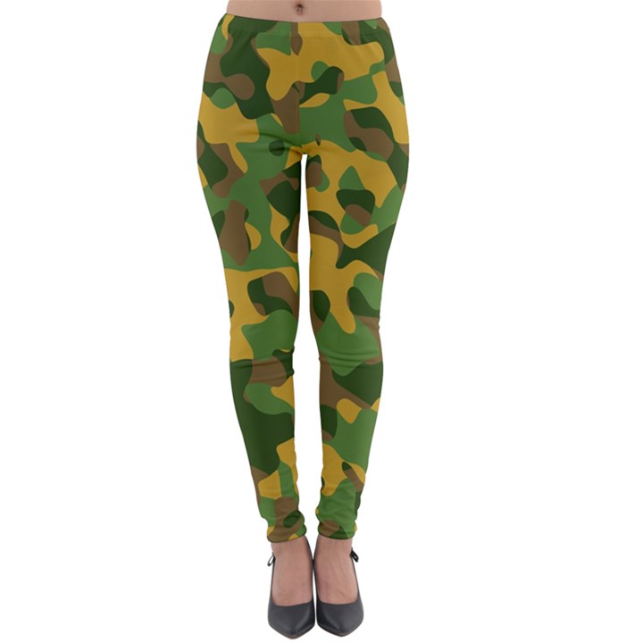 Yellow Green Brown Camouflage Lightweight Velour Leggings