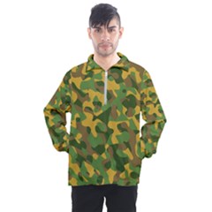 Yellow Green Brown Camouflage Men s Half Zip Pullover by SpinnyChairDesigns