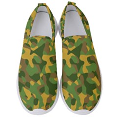 Yellow Green Brown Camouflage Men s Slip On Sneakers by SpinnyChairDesigns