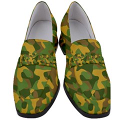 Yellow Green Brown Camouflage Women s Chunky Heel Loafers by SpinnyChairDesigns