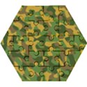 Yellow Green Brown Camouflage Wooden Puzzle Hexagon View1