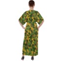 Yellow Green Brown Camouflage V-Neck Boho Style Maxi Dress View2