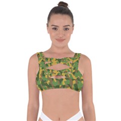 Yellow Green Brown Camouflage Bandaged Up Bikini Top by SpinnyChairDesigns