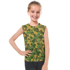 Yellow Green Brown Camouflage Kids  Mesh Tank Top by SpinnyChairDesigns