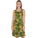 Yellow Green Brown Camouflage Knee Length Skater Dress With Pockets View1