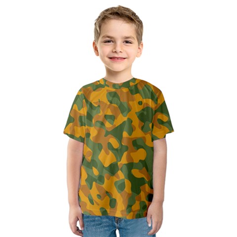 Green And Orange Camouflage Pattern Kids  Sport Mesh Tee by SpinnyChairDesigns