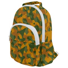 Green And Orange Camouflage Pattern Rounded Multi Pocket Backpack