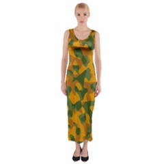 Green And Orange Camouflage Pattern Fitted Maxi Dress by SpinnyChairDesigns