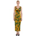 Green and Orange Camouflage Pattern Fitted Maxi Dress View1