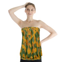 Green And Orange Camouflage Pattern Strapless Top by SpinnyChairDesigns