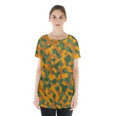 Green And Orange Camouflage Pattern Skirt Hem Sports Top by SpinnyChairDesigns