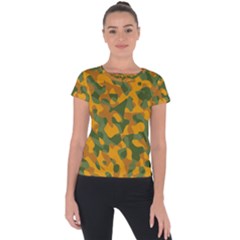 Green And Orange Camouflage Pattern Short Sleeve Sports Top  by SpinnyChairDesigns