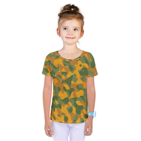 Green And Orange Camouflage Pattern Kids  One Piece Tee by SpinnyChairDesigns