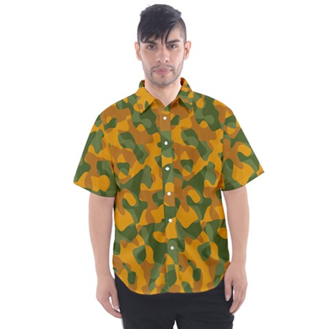 Green And Orange Camouflage Pattern Men s Short Sleeve Shirt by SpinnyChairDesigns