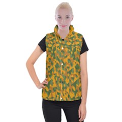 Green And Orange Camouflage Pattern Women s Button Up Vest