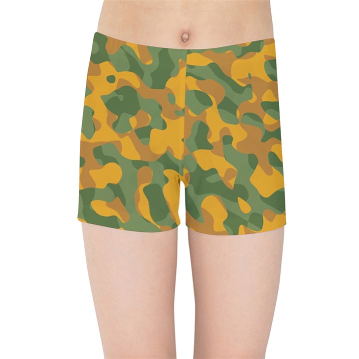 Green and Orange Camouflage Pattern Kids  Sports Shorts