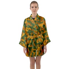 Green And Orange Camouflage Pattern Long Sleeve Satin Kimono by SpinnyChairDesigns