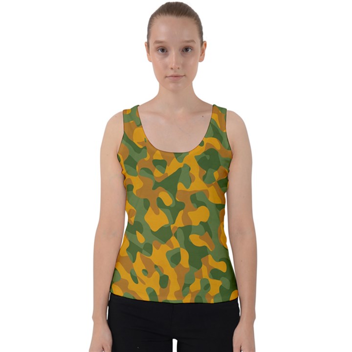 Green and Orange Camouflage Pattern Velvet Tank Top