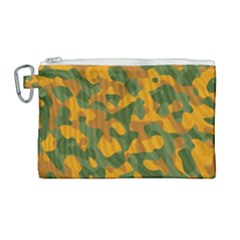 Green And Orange Camouflage Pattern Canvas Cosmetic Bag (large) by SpinnyChairDesigns