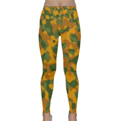 Green And Orange Camouflage Pattern Lightweight Velour Classic Yoga Leggings by SpinnyChairDesigns