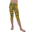 Green and Orange Camouflage Pattern Kids  Lightweight Velour Capri Leggings  View1