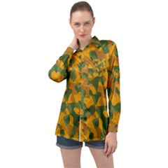 Green And Orange Camouflage Pattern Long Sleeve Satin Shirt