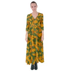 Green And Orange Camouflage Pattern Button Up Maxi Dress by SpinnyChairDesigns