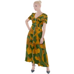 Green And Orange Camouflage Pattern Button Up Short Sleeve Maxi Dress by SpinnyChairDesigns