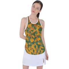 Green And Orange Camouflage Pattern Racer Back Mesh Tank Top