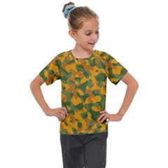 Green And Orange Camouflage Pattern Kids  Mesh Piece Tee