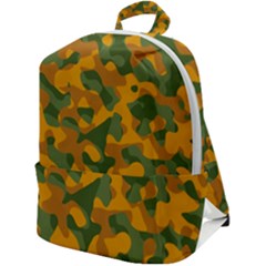 Green And Orange Camouflage Pattern Zip Up Backpack