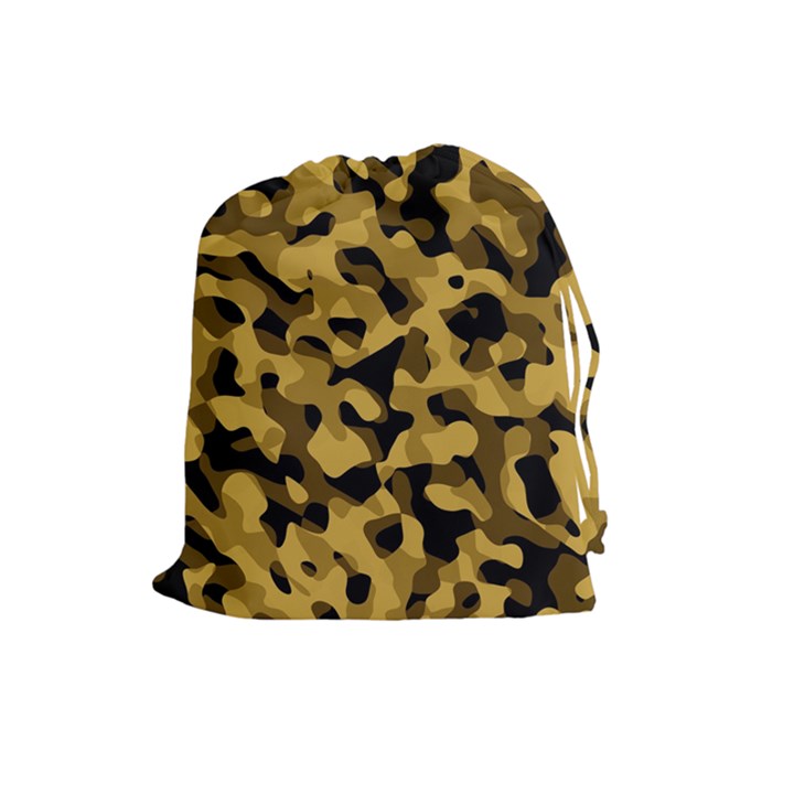 Black Yellow Brown Camouflage Pattern Drawstring Pouch (Large)