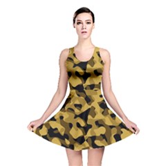 Black Yellow Brown Camouflage Pattern Reversible Skater Dress by SpinnyChairDesigns