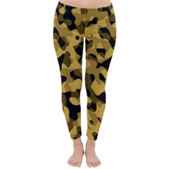 Black Yellow Brown Camouflage Pattern Classic Winter Leggings by SpinnyChairDesigns