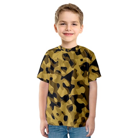 Black Yellow Brown Camouflage Pattern Kids  Sport Mesh Tee by SpinnyChairDesigns