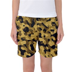 Black Yellow Brown Camouflage Pattern Women s Basketball Shorts by SpinnyChairDesigns