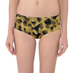 Black Yellow Brown Camouflage Pattern Mid-waist Bikini Bottoms by SpinnyChairDesigns