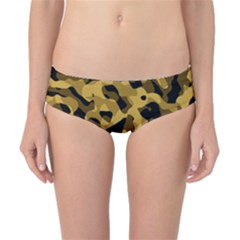 Black Yellow Brown Camouflage Pattern Classic Bikini Bottoms by SpinnyChairDesigns