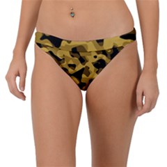 Black Yellow Brown Camouflage Pattern Band Bikini Bottom by SpinnyChairDesigns