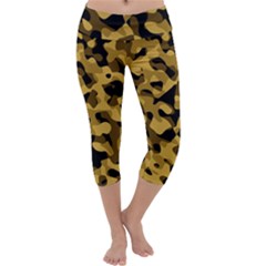 Black Yellow Brown Camouflage Pattern Capri Yoga Leggings