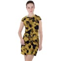 Black Yellow Brown Camouflage Pattern Drawstring Hooded Dress View1