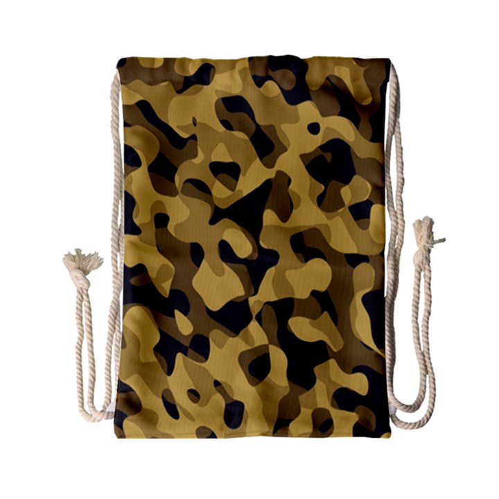 Black Yellow Brown Camouflage Pattern Drawstring Bag (Small)