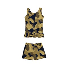 Black Yellow Brown Camouflage Pattern Kids  Boyleg Swimsuit by SpinnyChairDesigns