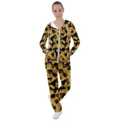 Black Yellow Brown Camouflage Pattern Women s Tracksuit by SpinnyChairDesigns