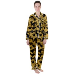 Black Yellow Brown Camouflage Pattern Satin Long Sleeve Pyjamas Set by SpinnyChairDesigns