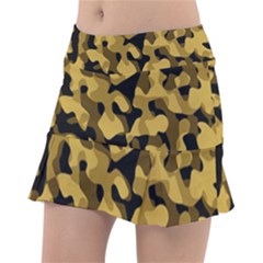 Black Yellow Brown Camouflage Pattern Tennis Skorts by SpinnyChairDesigns