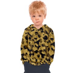 Black Yellow Brown Camouflage Pattern Kids  Overhead Hoodie by SpinnyChairDesigns