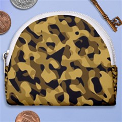 Black Yellow Brown Camouflage Pattern Horseshoe Style Canvas Pouch by SpinnyChairDesigns